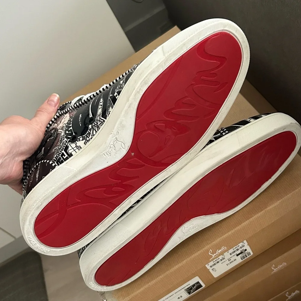 Christian Louboutin Black and White Graphic Sneakers - Picture 4 of 5